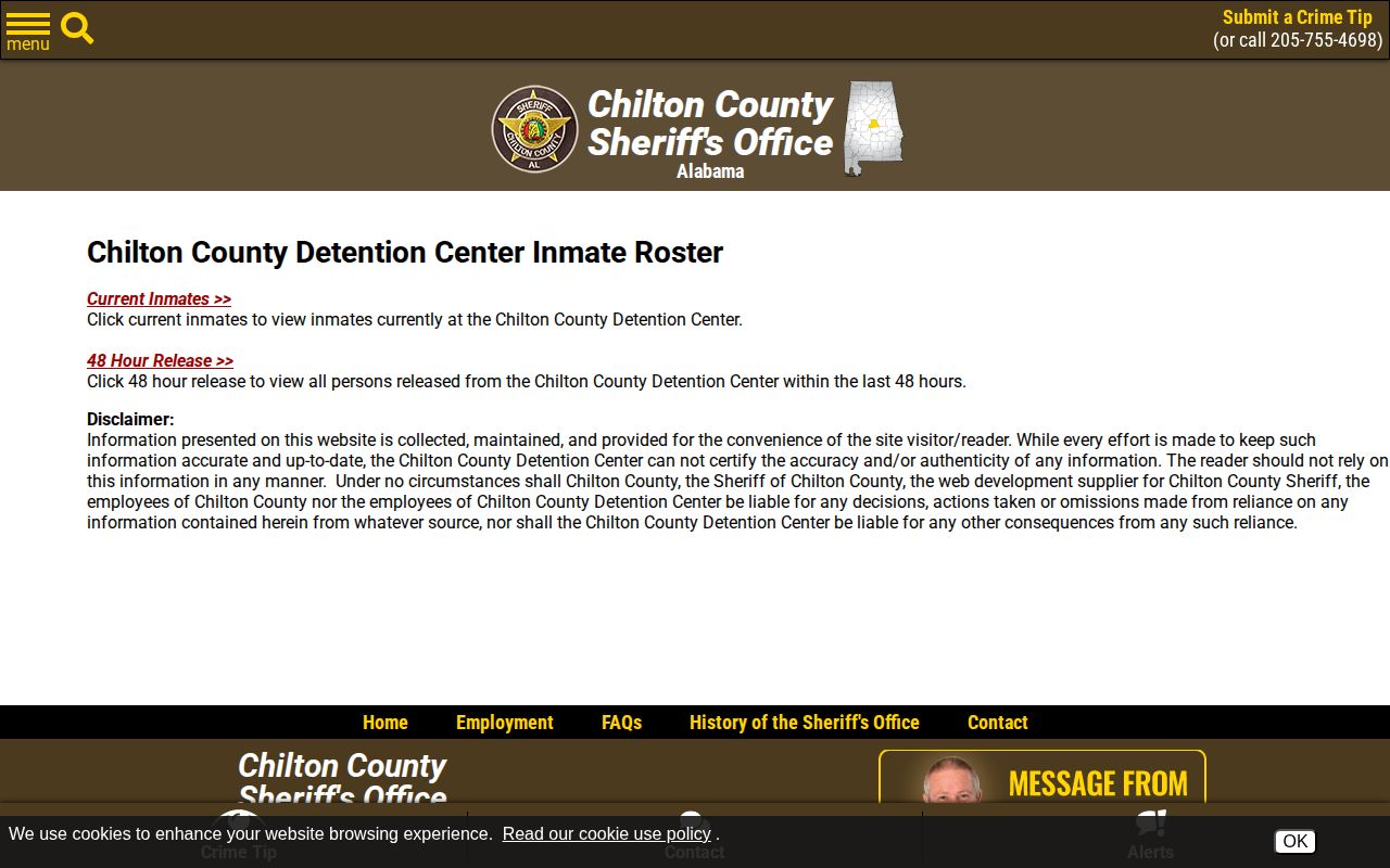 Chilton County jail current and 48-hour release roster choices