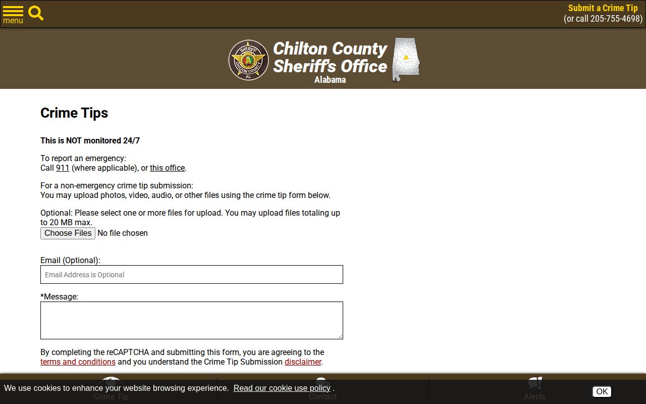 Chilton County Sheriff's Office wanted-person crime-tip form