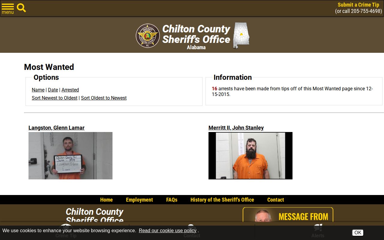 Chilton County wanted-fugitives list interface